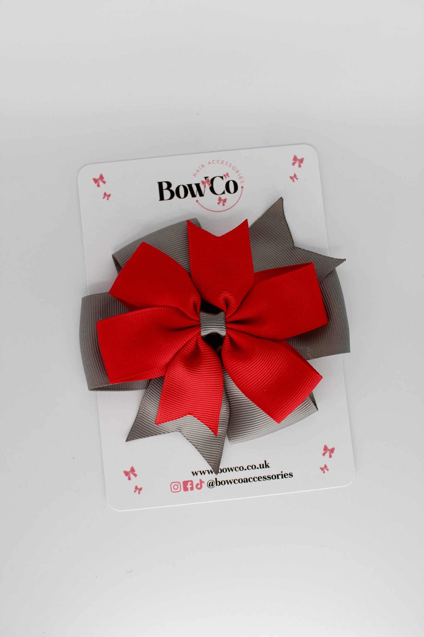 Pinwheel Bow Clip - Red and Metal Grey