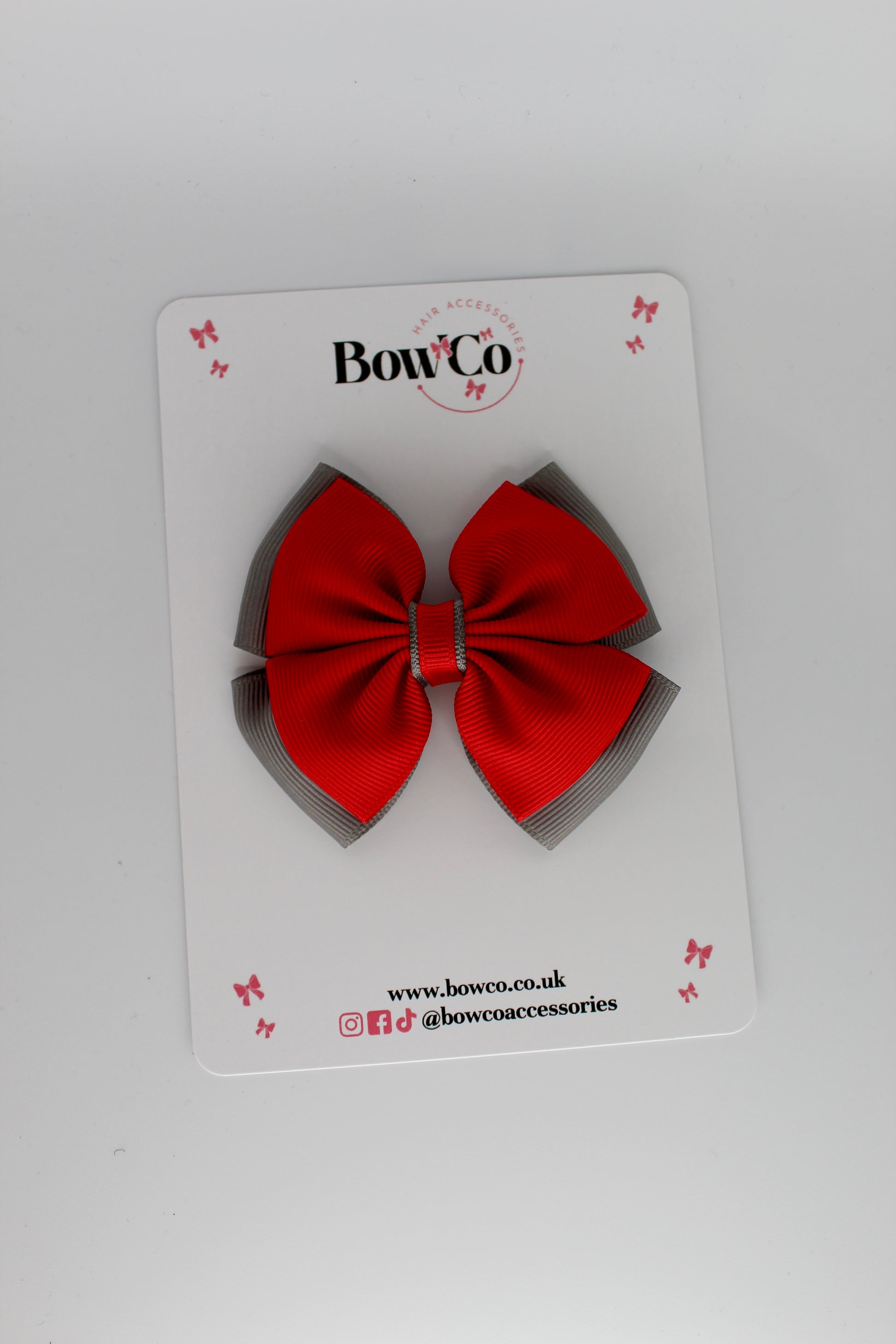 Layer Edge Bow - Clip - Red and Metal Grey