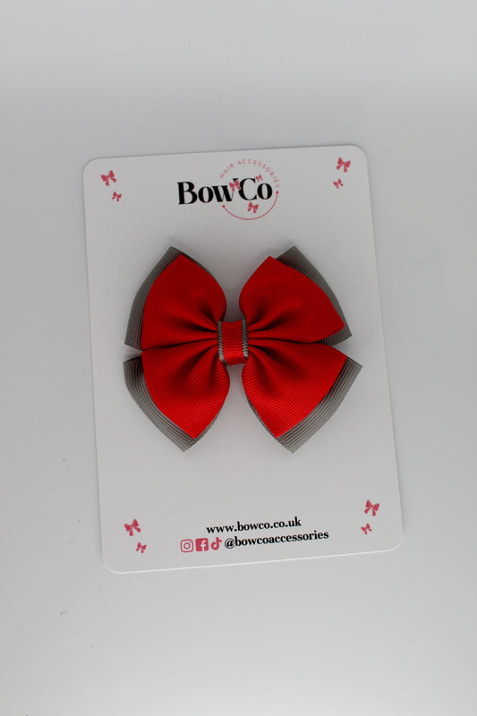 Layer Edge Bow - Clip - Red and Metal Grey