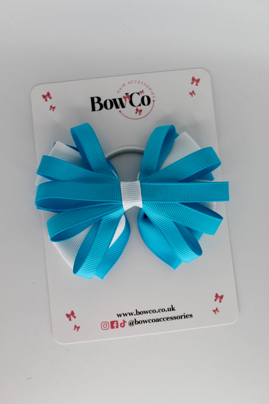 Spiral Bow - Elastic - Turquoise and White Bow