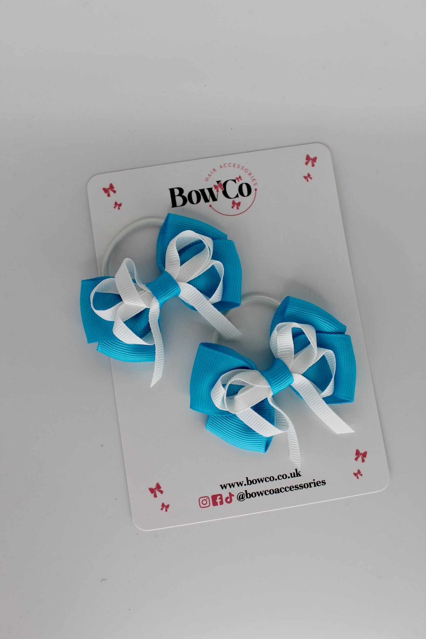 Double Bow - Elastic - Turquoise and White