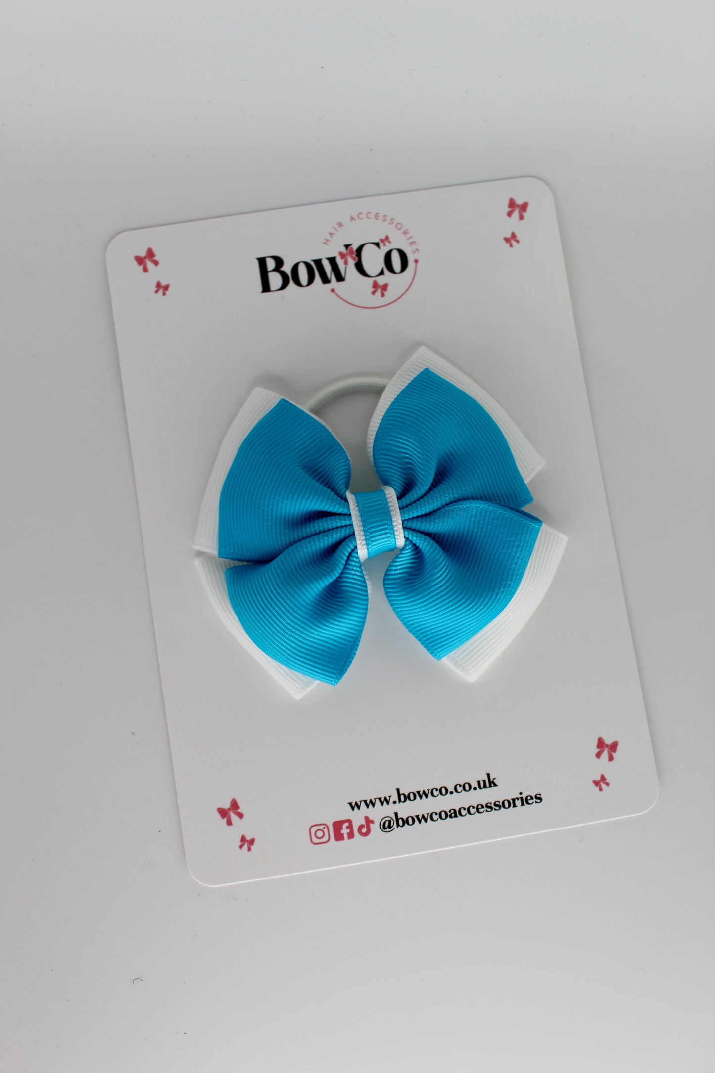 Layer Edge Bow - Elastic - Turquoise and White