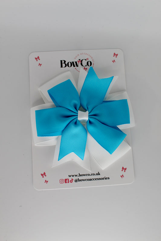 Pinwheel Bow Clip - Turquoise and White