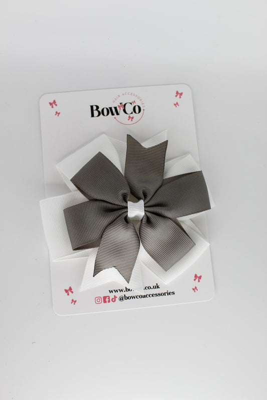 Pinwheel Bow Clip - Metal Grey and White