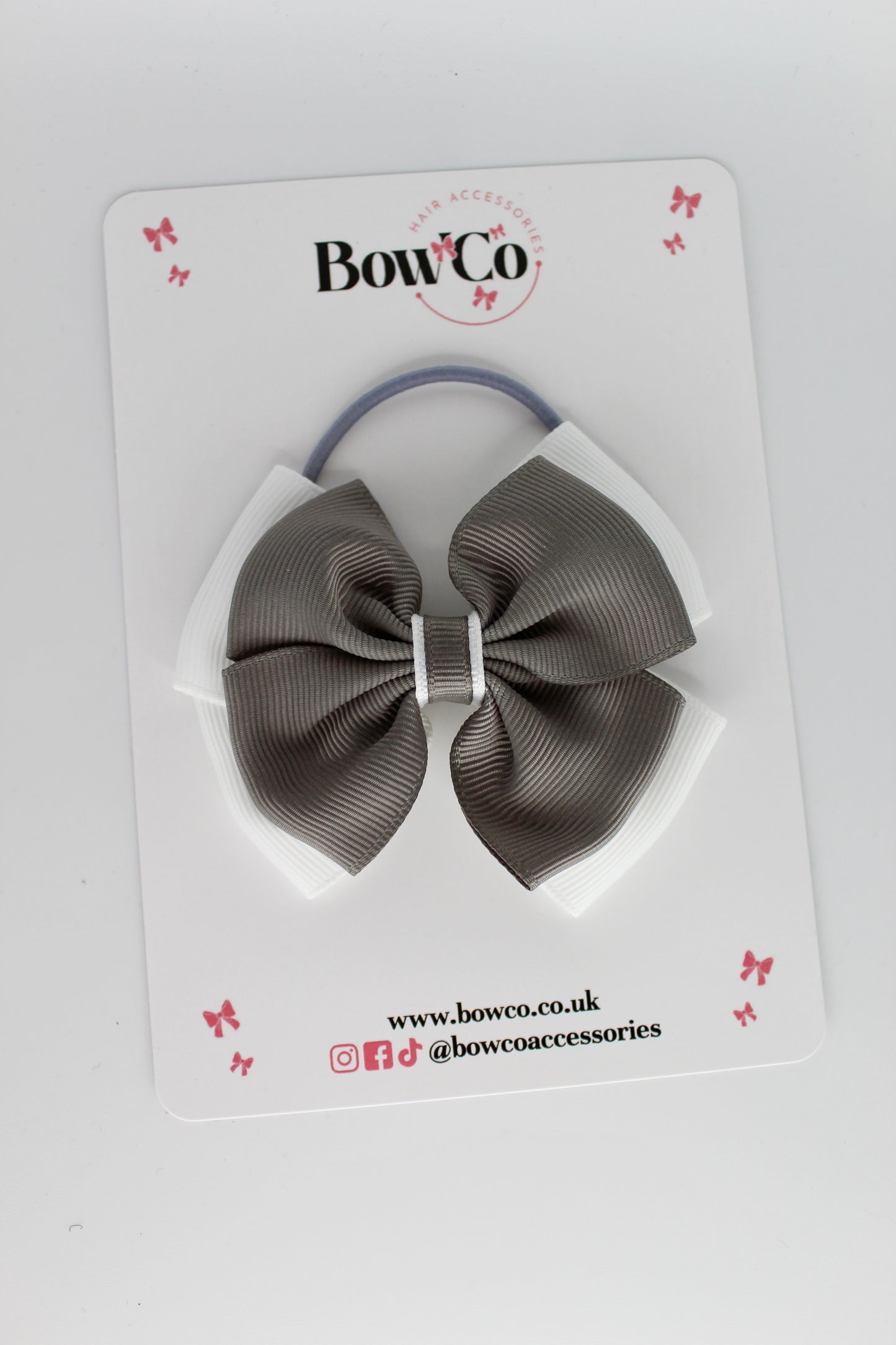 Layer Edge Bow - Elastic - Metal Grey and White
