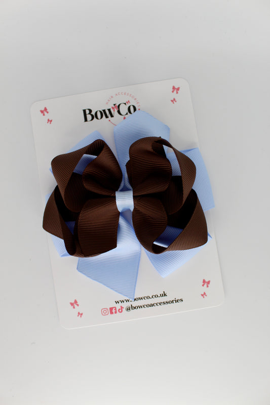 Double Bow - Clip - Bluebell and Brown