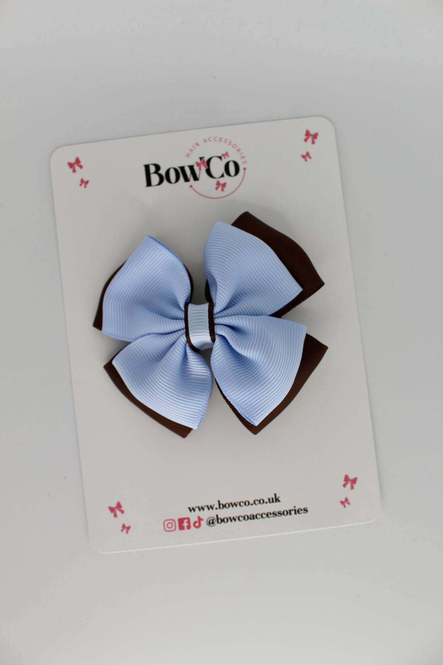 Layer Edge Bow - Clip - Bluebell and Brown