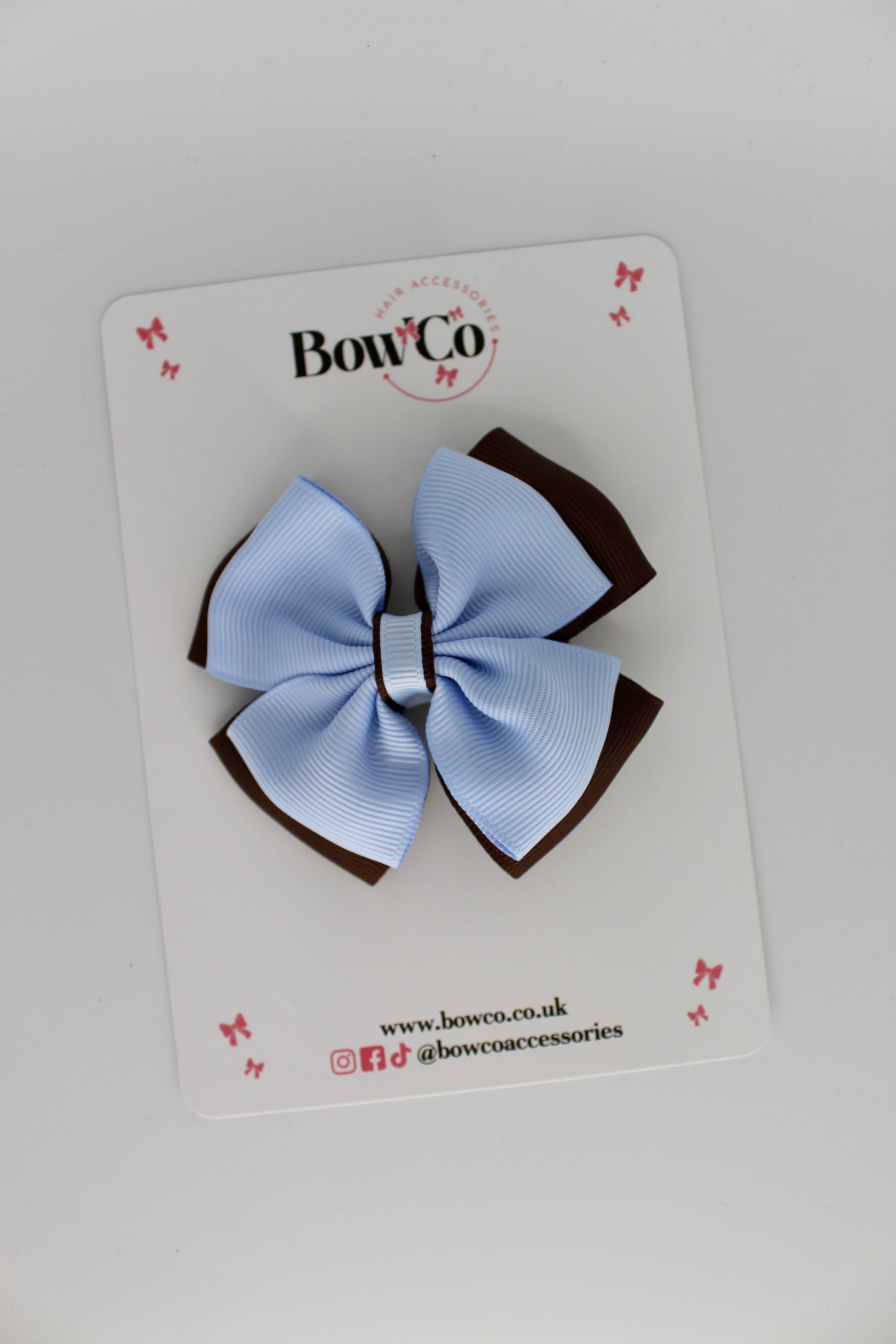 Layer Edge Bow - Clip - Bluebell and Brown