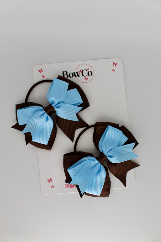 Double Tail Bow Set - Elastic - Blue Topaz and Brown