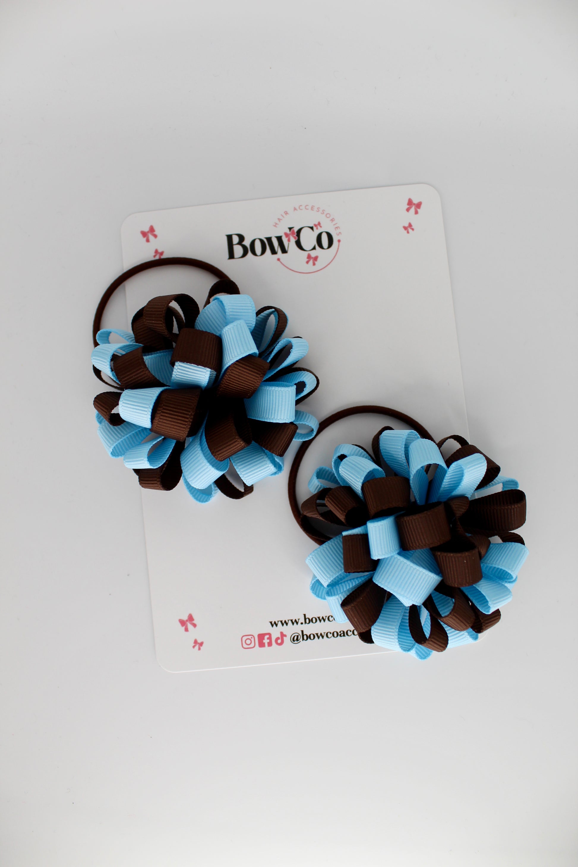 Pom Pom Set - Blue Topaz and Brown