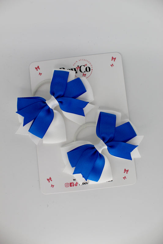 Double Tail Bow Set - Elastic - Royal Blue and White