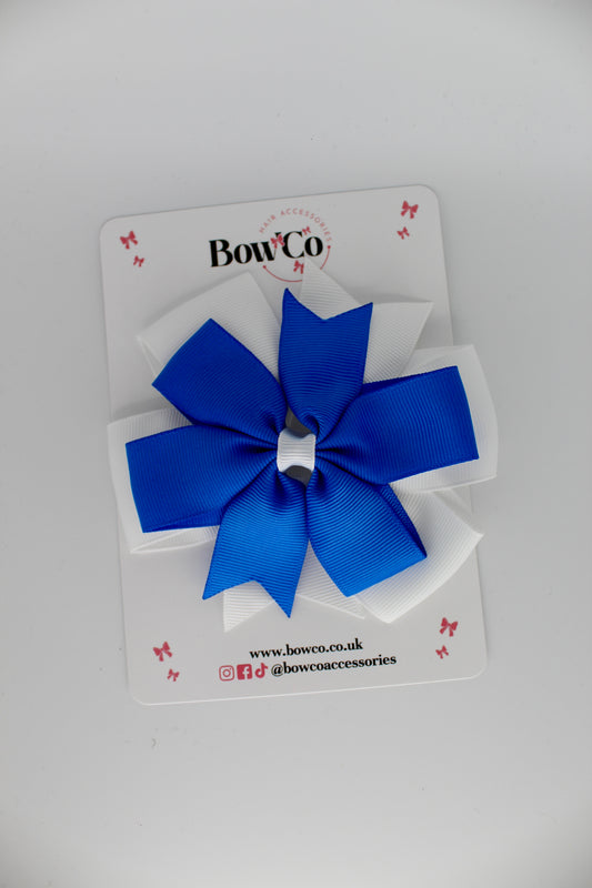 Pinwheel Bow Clip - Royal Blue and White