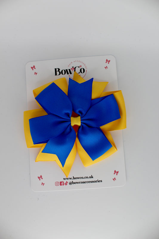 Pinwheel Bow Clip - Royal Blue and Yellow Gold