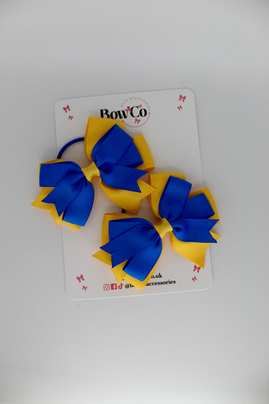 Royal Blue and Yellow Gold = Double Tail Bow Set - Elastic