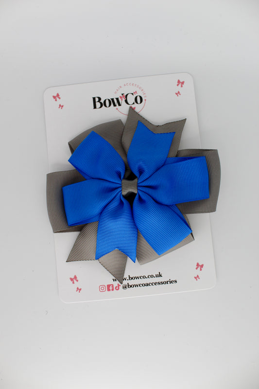 Pinwheel Bow Clip - Royal Blue and Metal Grey