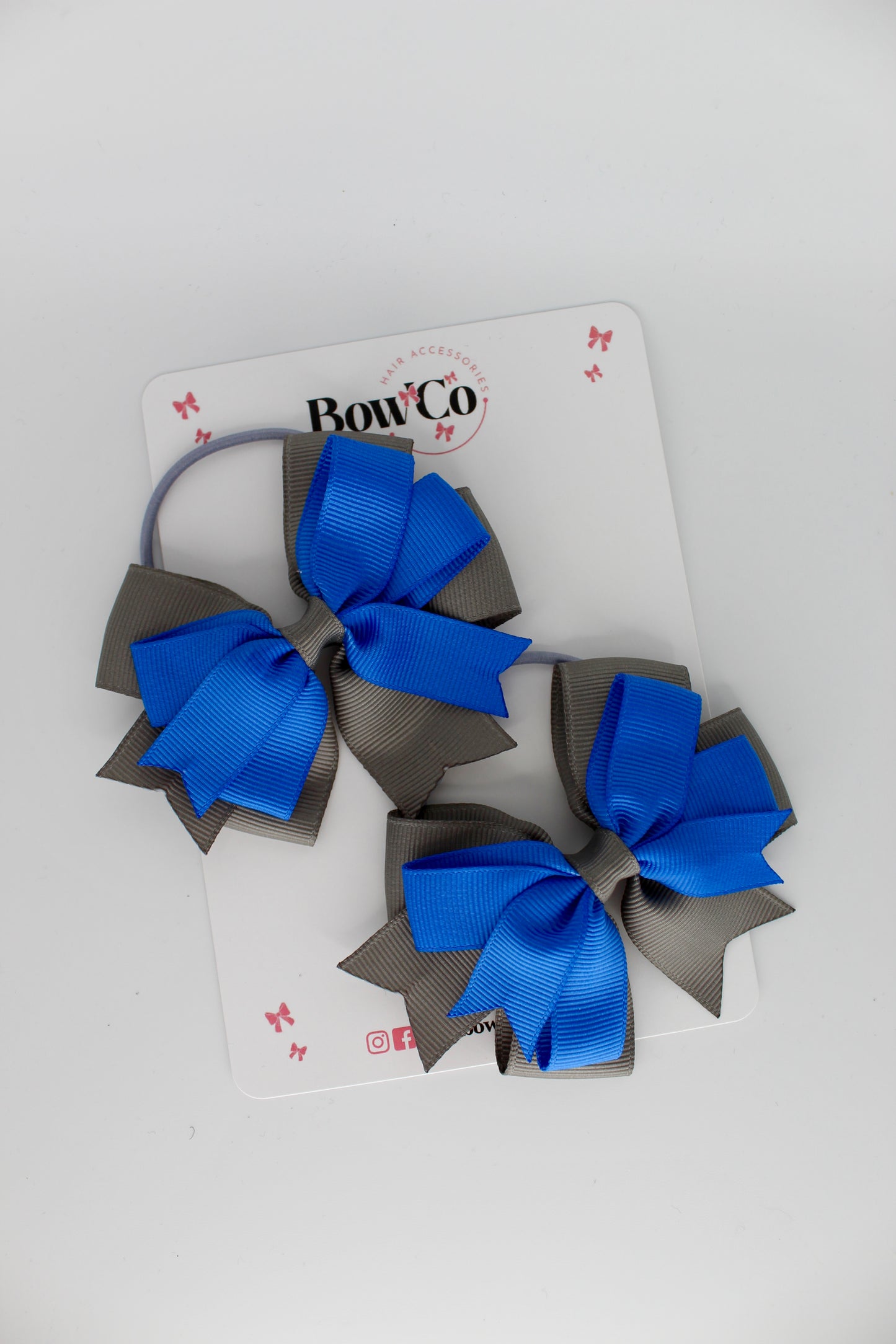 Double Tail Bow Set - Elastic - Royal Blue and Metal Grey