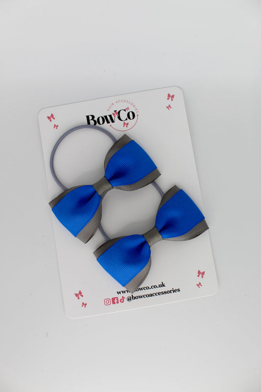 Tuxedo Bow Set - Elastic - Royal Blue and Metal Grey