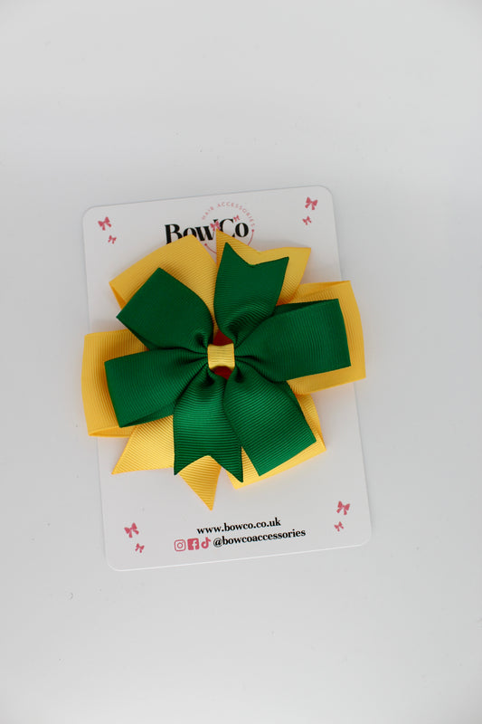 Pinwheel Bow Clip - Forest Green and Yellow Gold