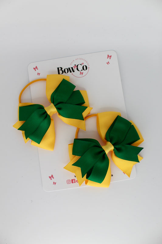 Double Tail Bow Set - Forest Green and Yellow Gold