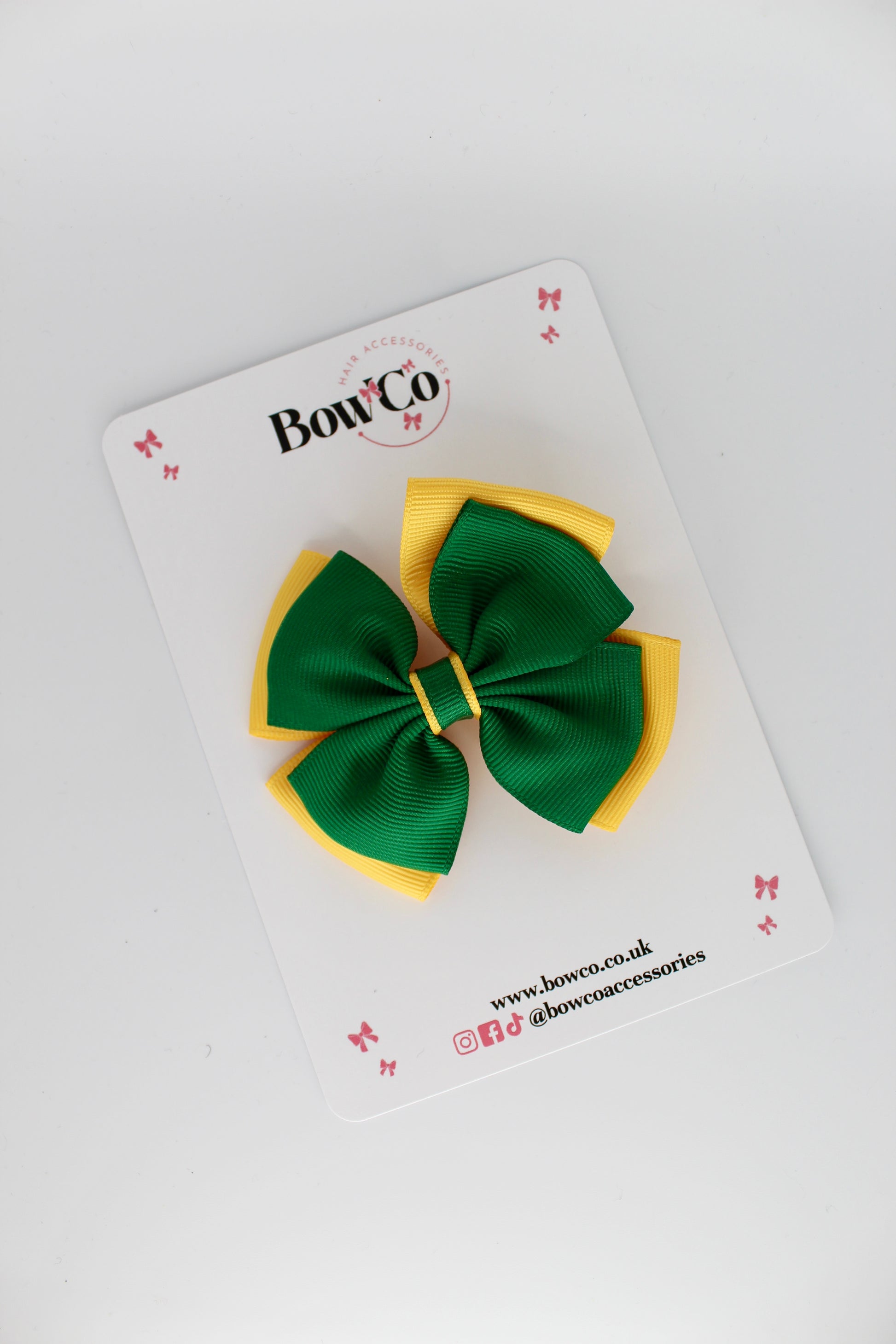 Layer Edge Bow - Clip - Forest Green and Yellow Gold