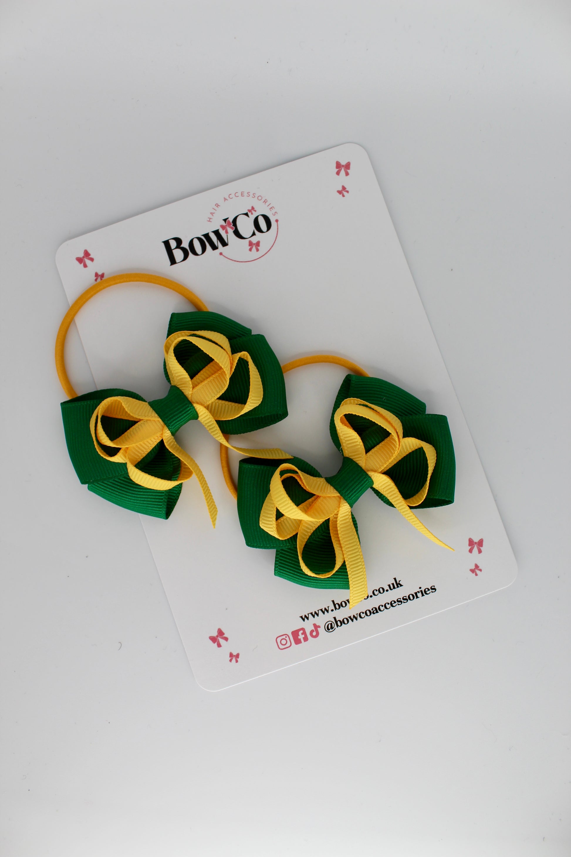 Double Bow Set- Forest Green and Yellow Gold