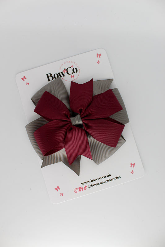 Pinwheel Bow Clip - Burgundy and Metal Grey