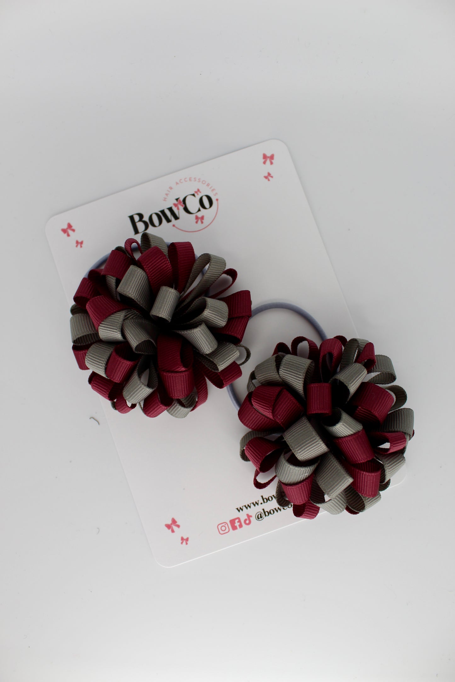 Pom Pom Set - Burgundy and Metal Grey