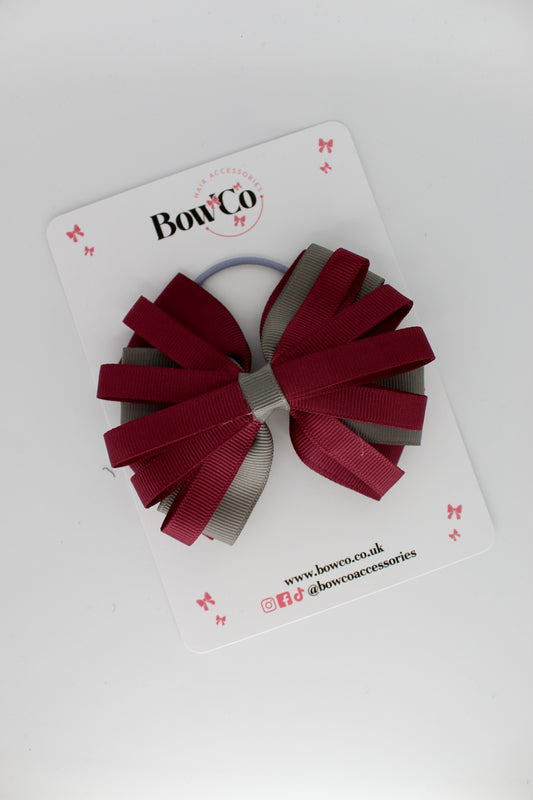 Spiral Bow - Elastic - Burgundy and Metal Grey