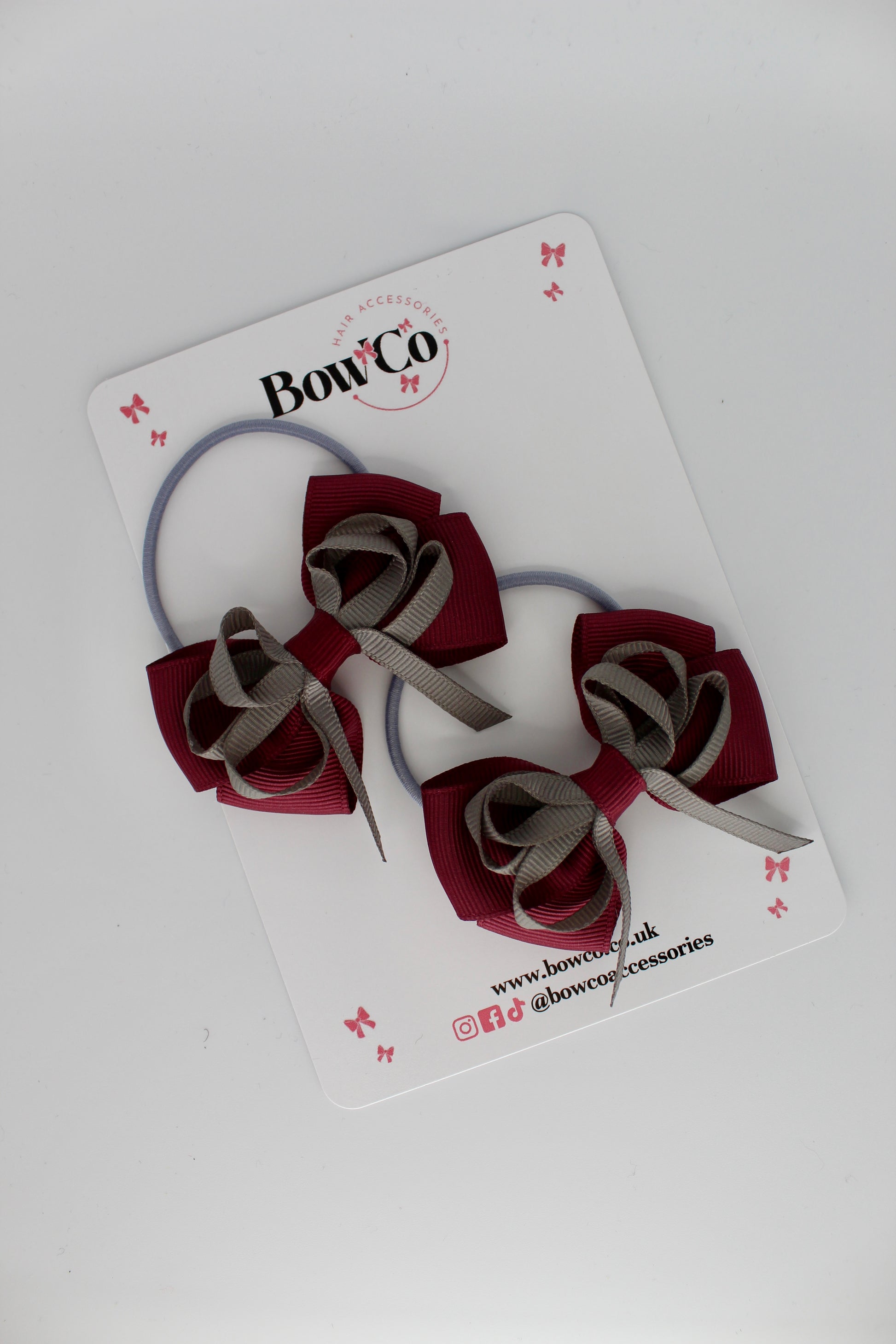 Double Bow Set - Burgundy and Metal Grey