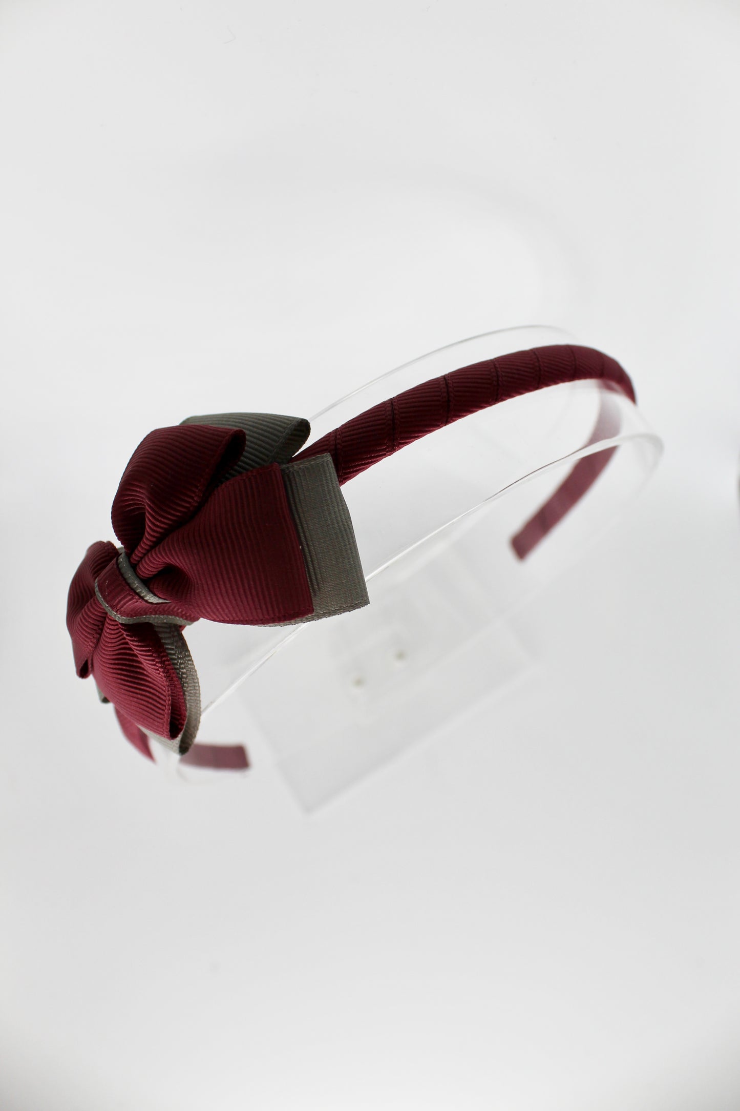 Bow Hairband - Burgundy and Metal Grey