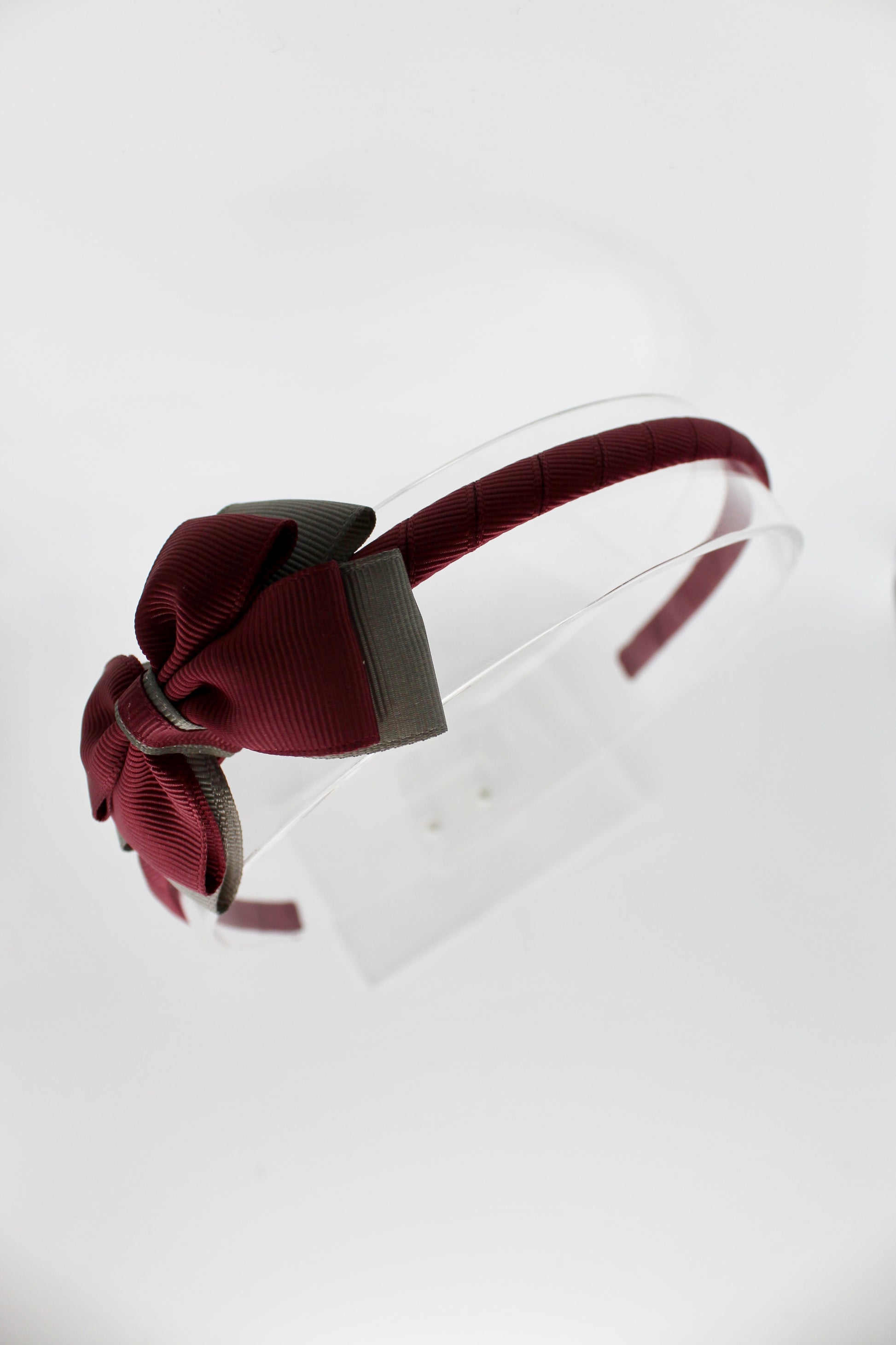 Bow Hairband - Burgundy and Metal Grey