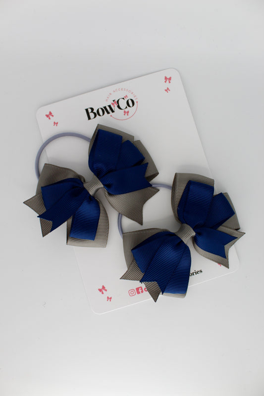 Double Tail Bow Set - Elastic - Navy and Metal Grey