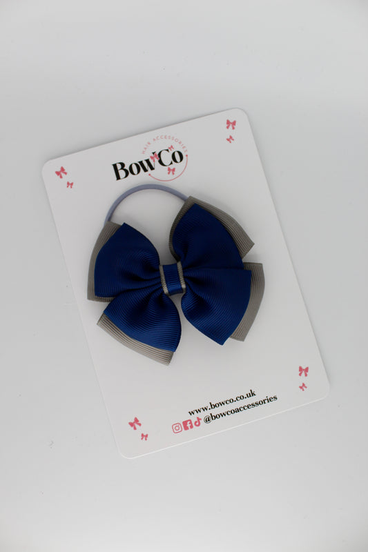 Layer Edge Bow - Elastic - Navy and Metal Grey