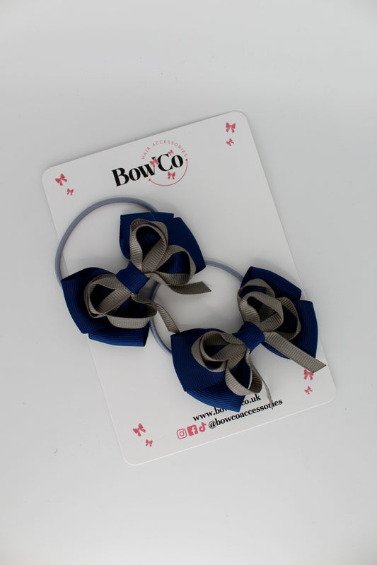 Double Bow Set -Elastic - Navy and Metal Grey