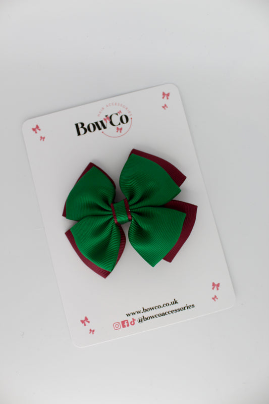 Layer Edge Bow - Clip - Forest Green and Burgundy