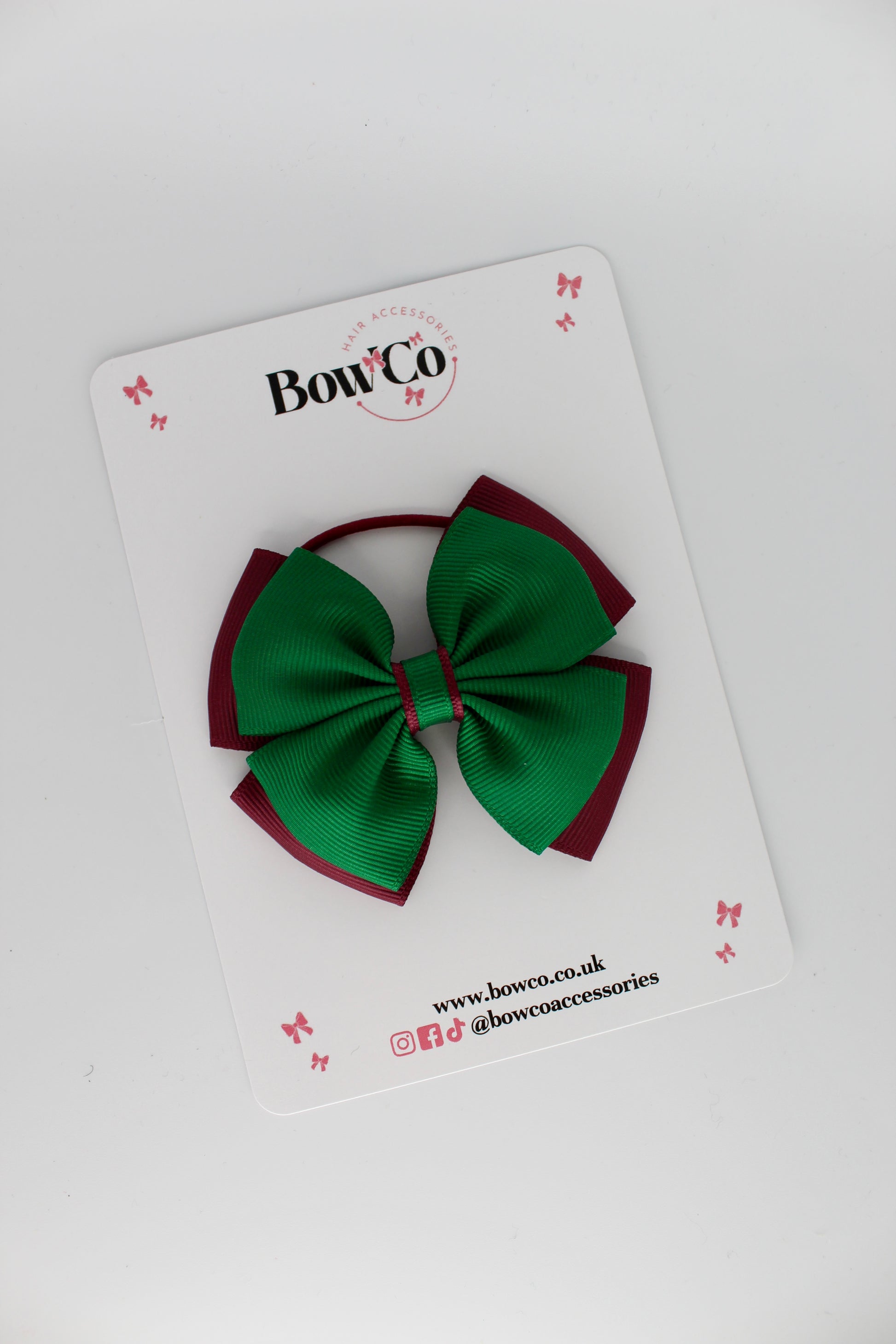 Layer Edge Bow - Elastic - Forest Green and Burgundy