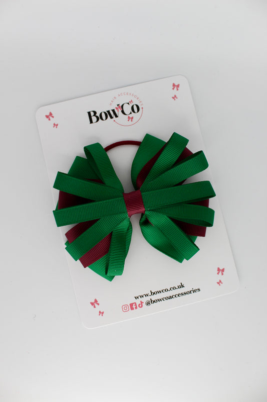 Spiral Bow - Elastic - Forest Green and Burgundy