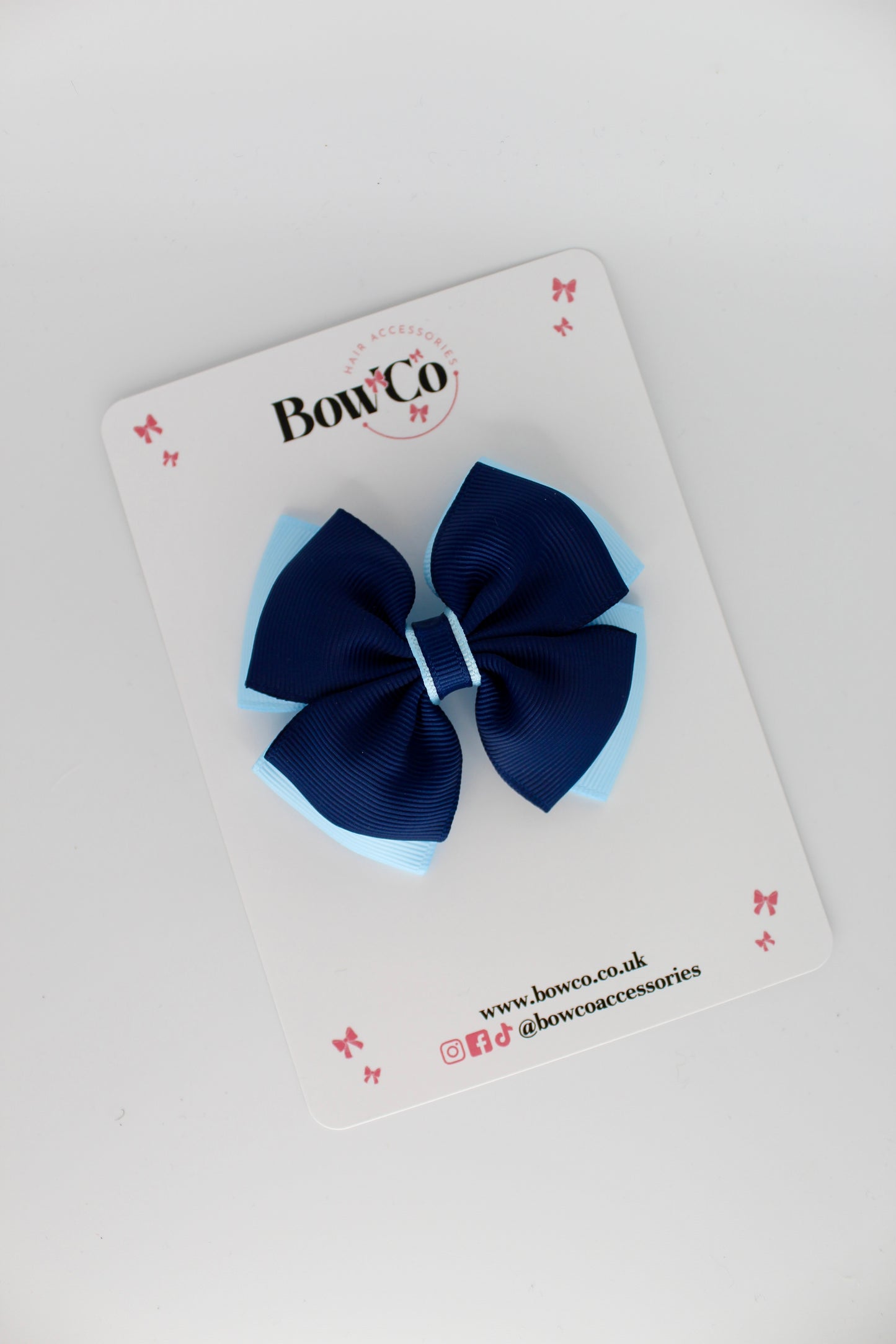 Layer Edge Bow - Clip - Navy Blue and Blue Topaz