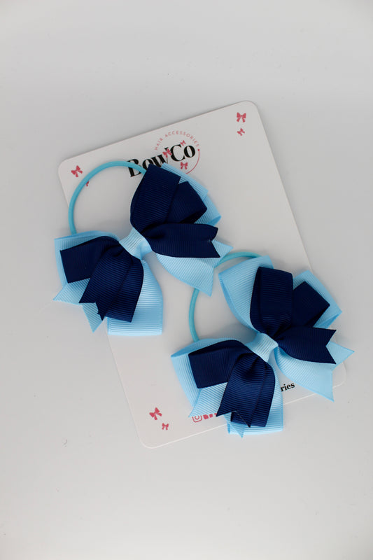 Double Tail Bow Set - Elastic - Navy and Blue Topaz