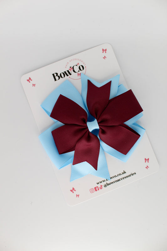 Pinwheel Bow Clip - Burgundy and Blue Topaz