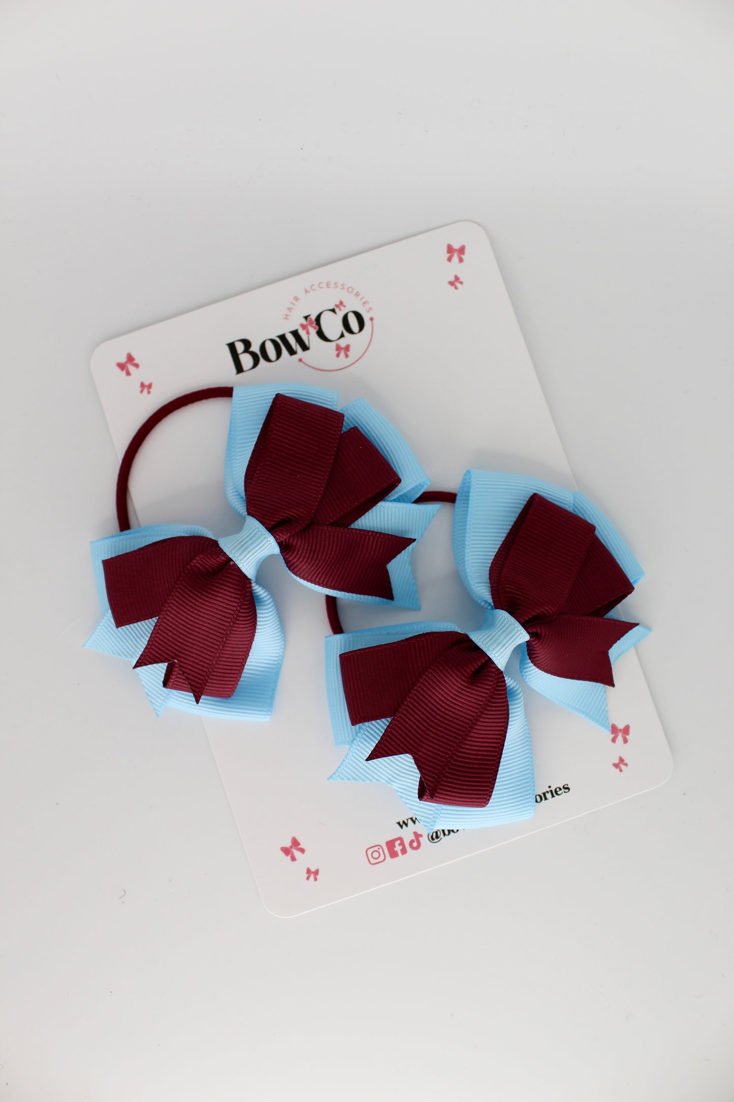 Double Tail Bow Set - Elastic - Burgundy and Blue Topaz