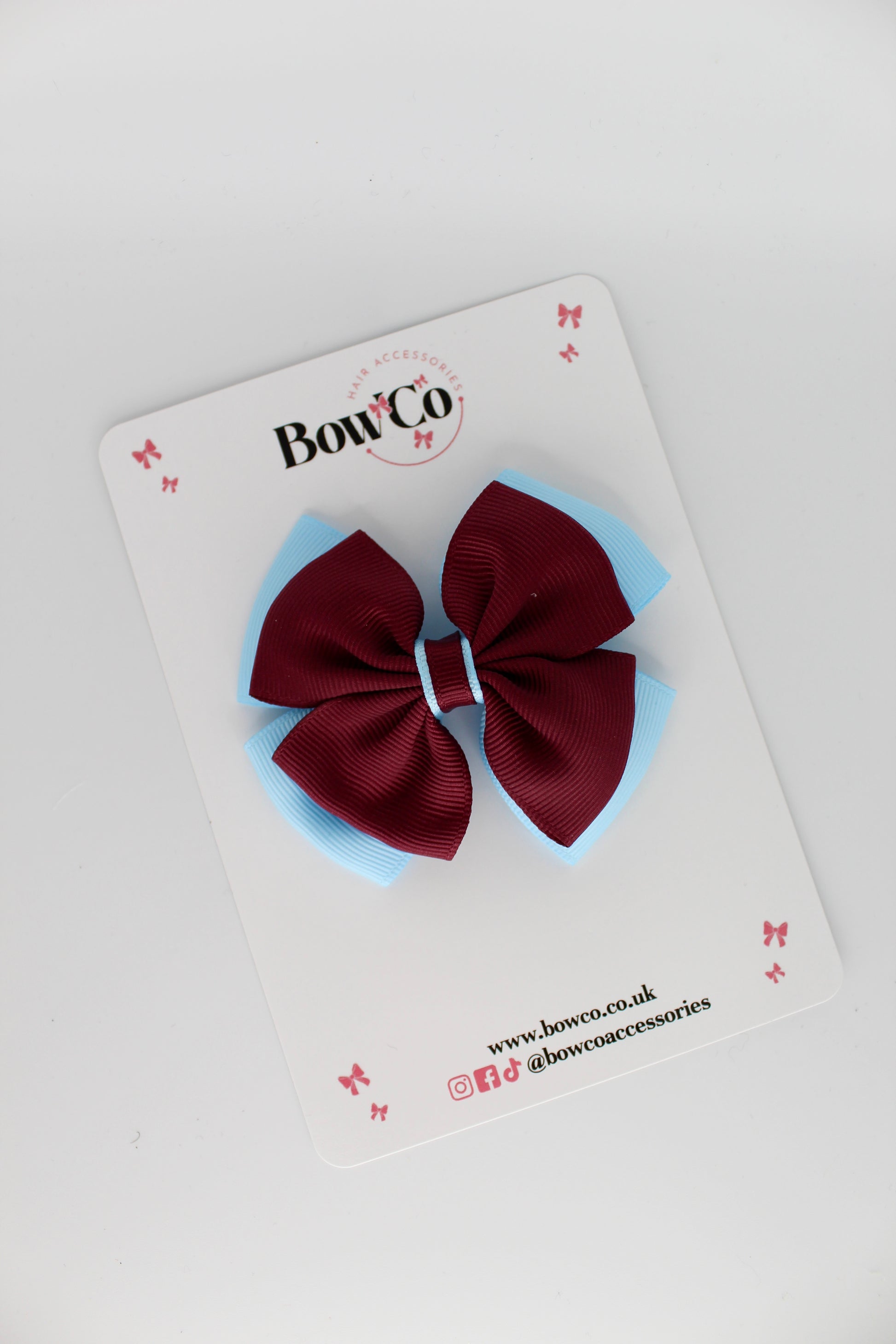 Layer Edge Bow - Clip - Burgundy and Blue Topaz