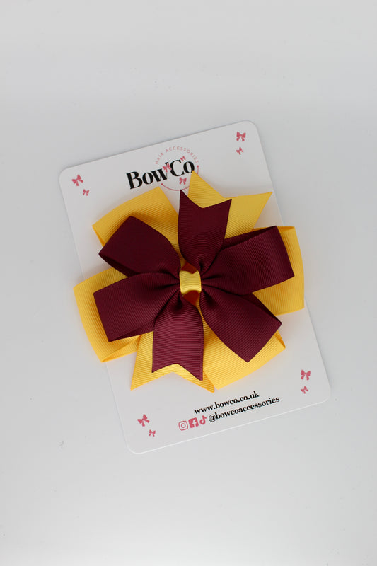 Pinwheel Bow Clip - Burgundy and Yellow Gold