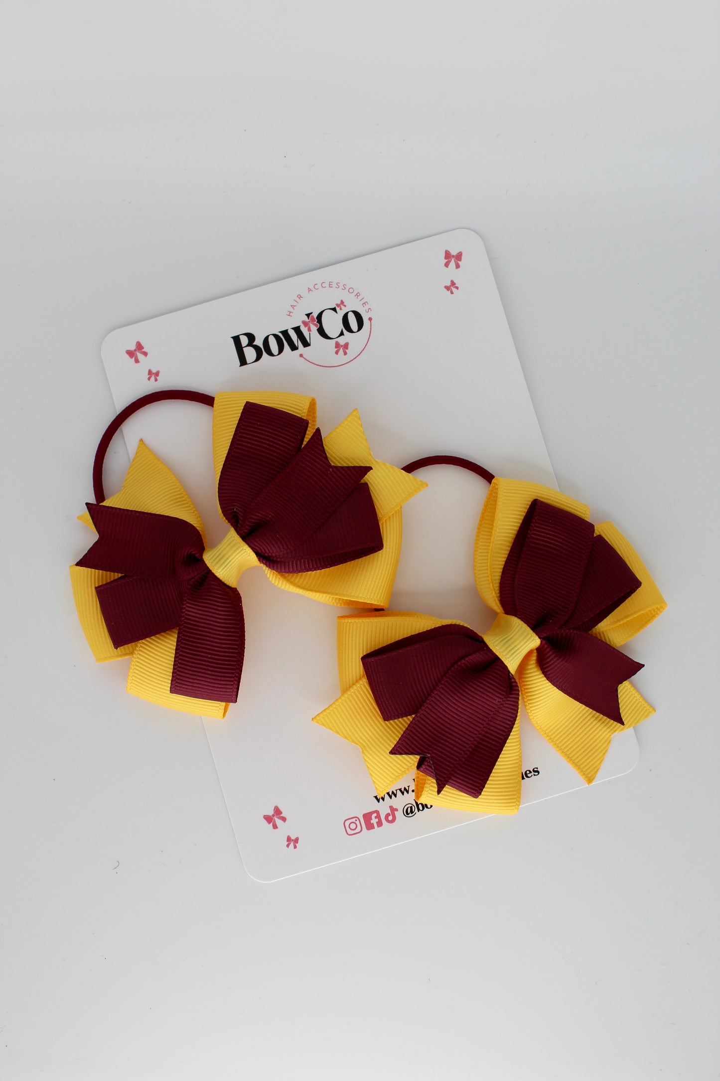 Double Tail Bow Set - Elastic - Burgundy and Yellow Gold