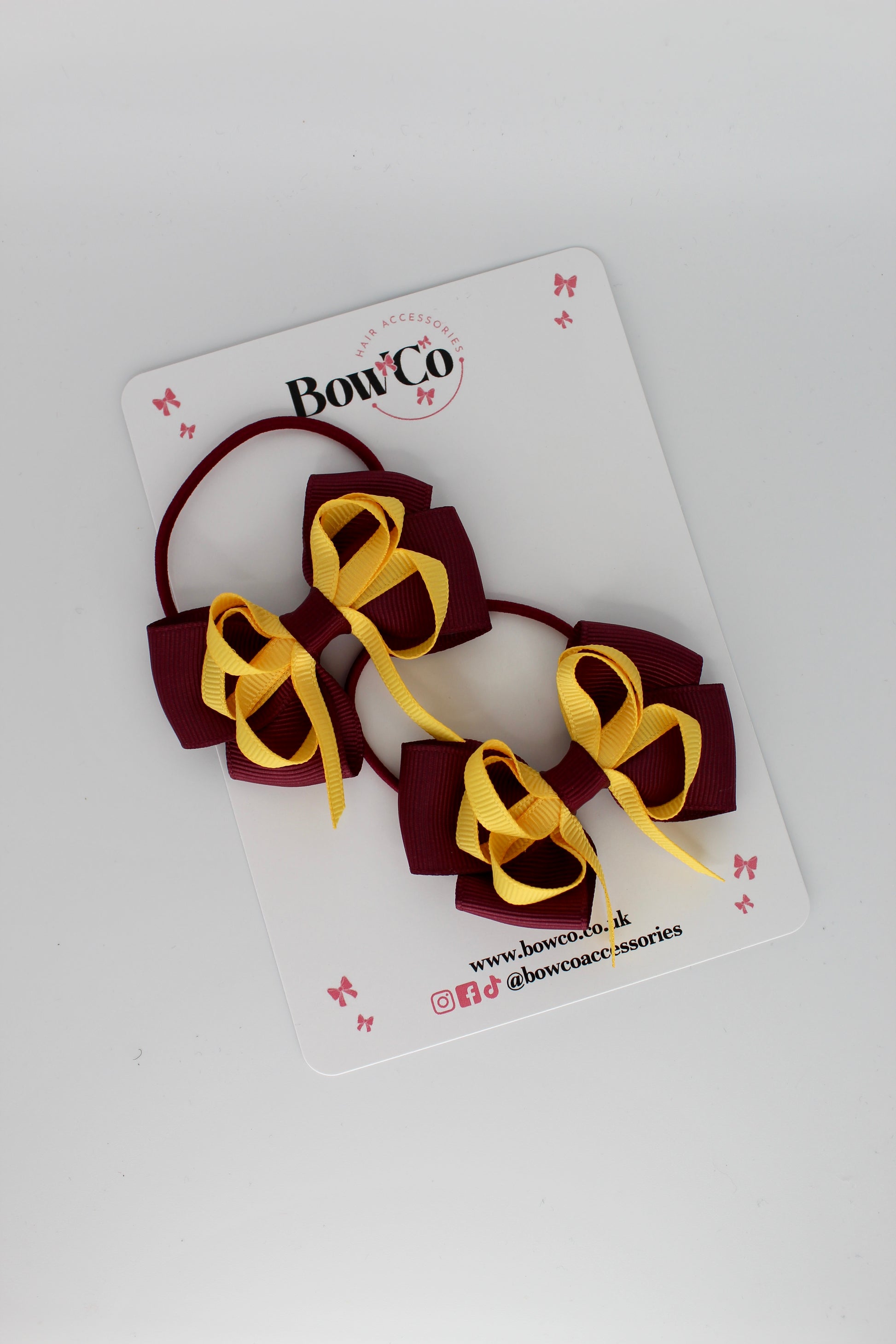 Double Bow Set - Burgundy and Yellow Gold - Elastic