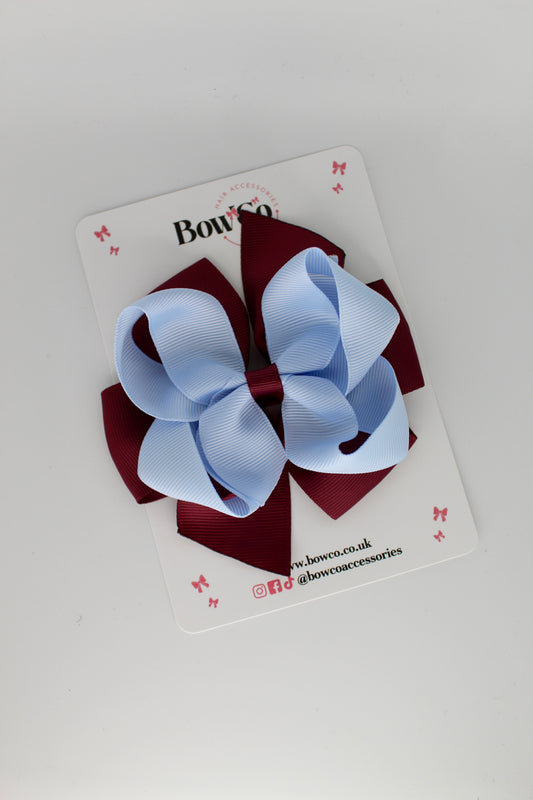 Double Bow - Clip - Burgundy and Bluebell