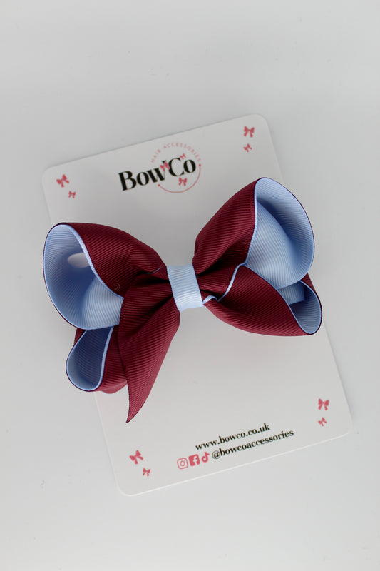 Loop Bow - Clip - Burgundy and Bluebell