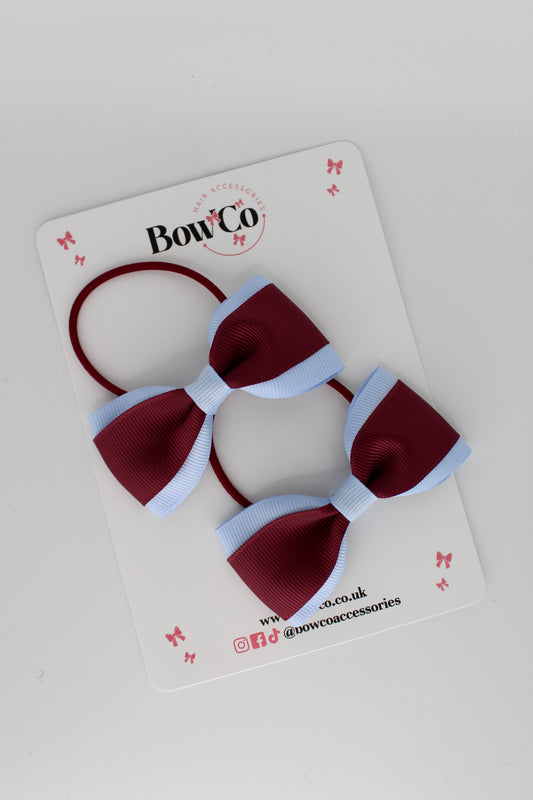 Tuxedo Bow Set - Elastic - Burgundy and Bluebell