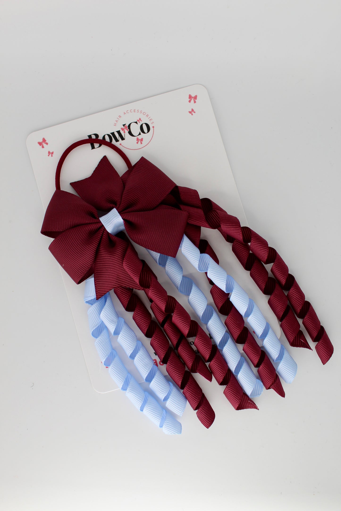 Pinwheel Corker Bow - Elastic - Burgundy and Bluebell