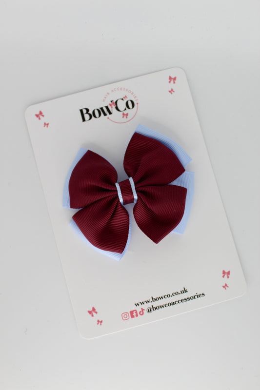 Layer Edge Bow - Clip - Burgundy and Bluebell